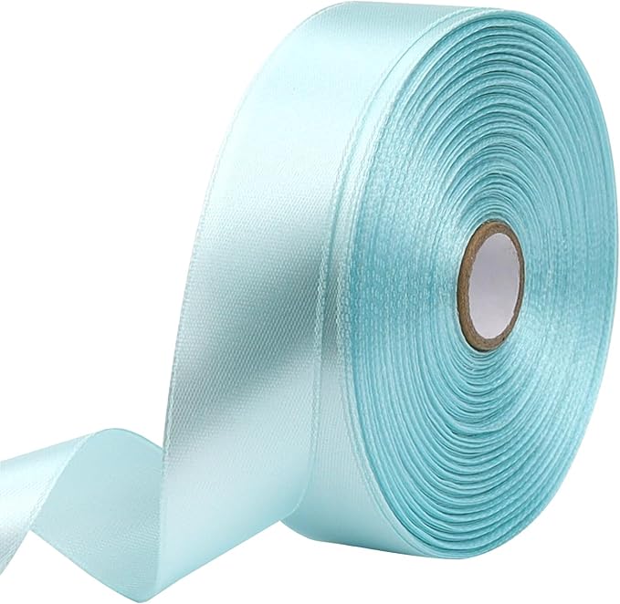 Light Blue Solid Satin Ribbon 1 Inch 50 Yards Solid Polyester Fabric Ribbon by Riunbb