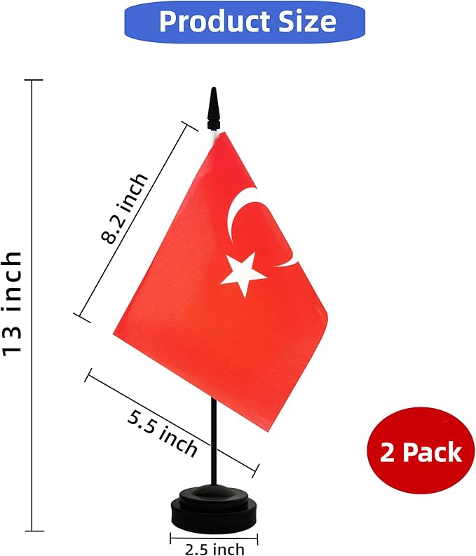 2 Pack Turkey Desk Flag, Turkish Table Office Flag - Image 2