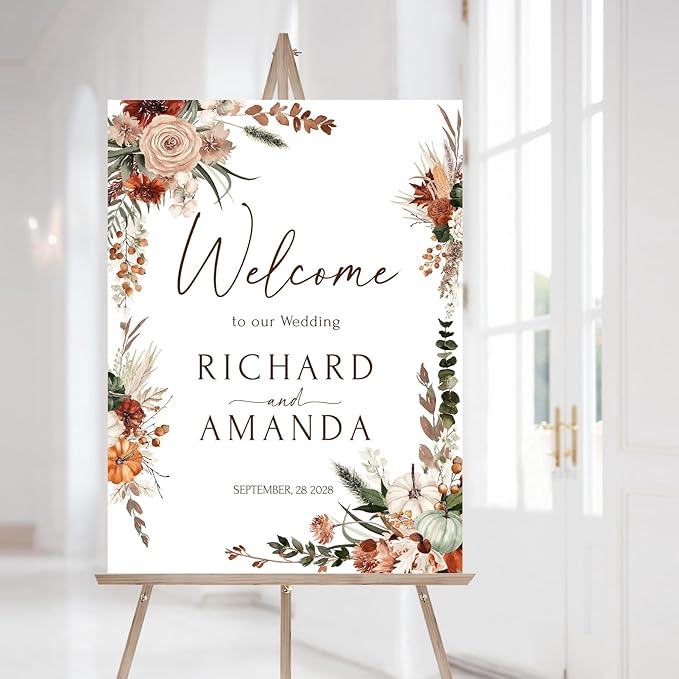 Welcome Wedding Signs, Terracotta Fall Burnt Orange Copper Wedding Sign by CENOVACY