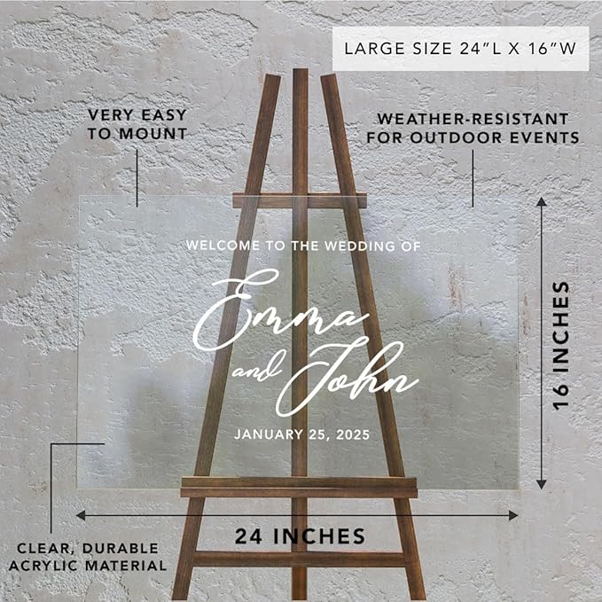 Andaz Press Custom Large Wedding Acrylic Sign, 16 x 24 Inches, Welcome Custom - Image 7