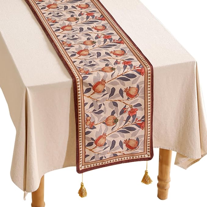 patdrea Designer Vintage SaddleBrown Linen Table Runner 102 Inch Long, by Welcometopatdrea
