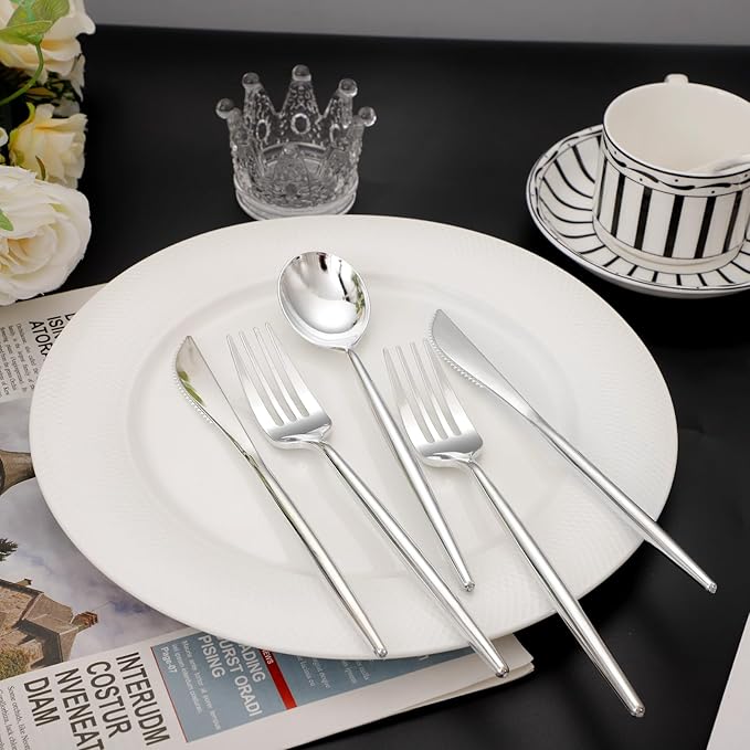 SUT 300Pcs Silver Plastic Cutlery, 100 plastic Spoons, 100 plastic Knives Heavy - Image 5