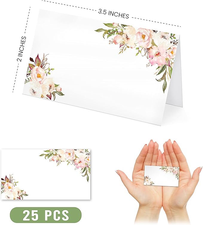 Hadley Designs 25 Pink Peony Floral Tent Table Place Card - Image 3