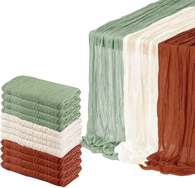 12 Pack Cheesecloth Table Runner, 10ft Rustic Sheer Runner Gauze Boho Wedding by HOME