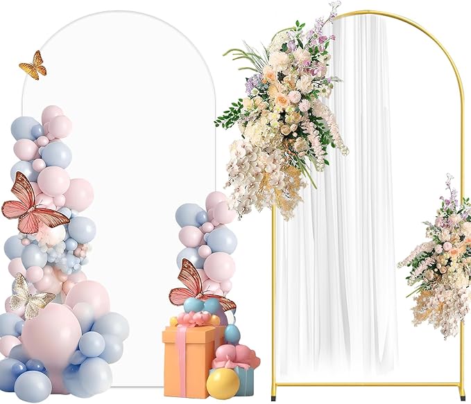 Metal Arch Backdrop Stand and Cover Set, 6.6FT White Reusable Spandex Fitted by CHUNQIANGCAIDESIGN