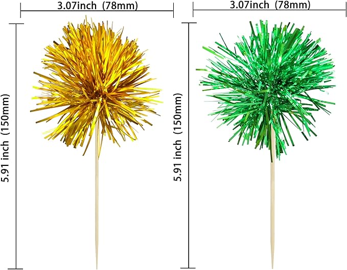 Ephlyn 30Pcs Foil Firework Cupcake Toppers Sparkle Tinsel Cupcake Picks - Image 2