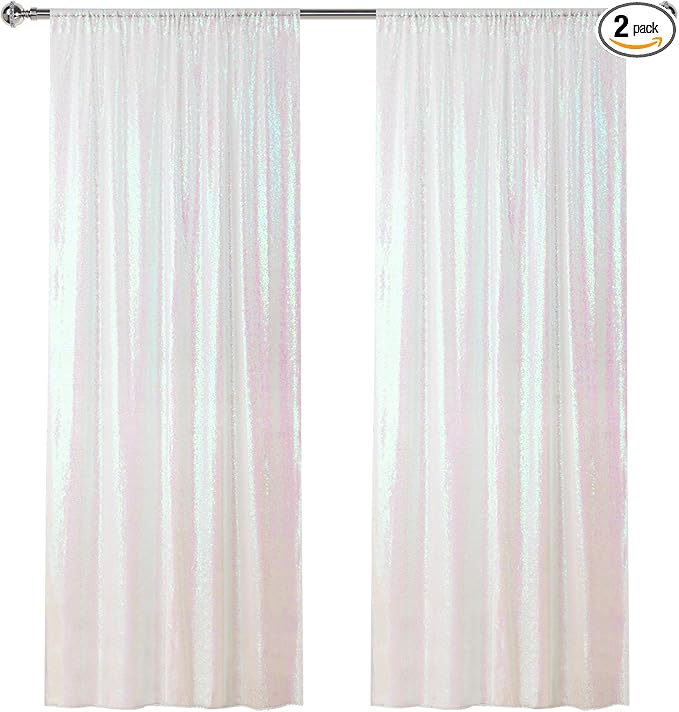 Sugargirl White Iridescent Sequin Backdrop Curtain 2 Panels 2FTx8FT Glitter by Sugargirl