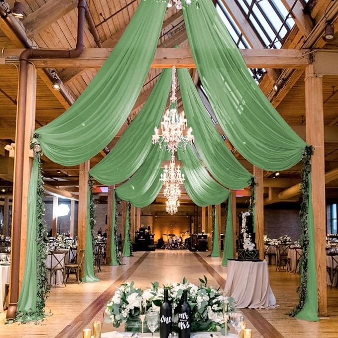 MODFUNS Ceiling Drapes for Weddings Sage Green Ceiling Draping Fabric 2 Panels - Image 6