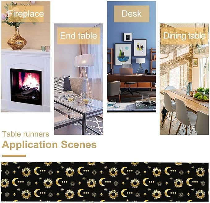 Magic Gold Sun Moon Stars Table Runner Mystical Farmhouse Rustic TableRunner - Image 6