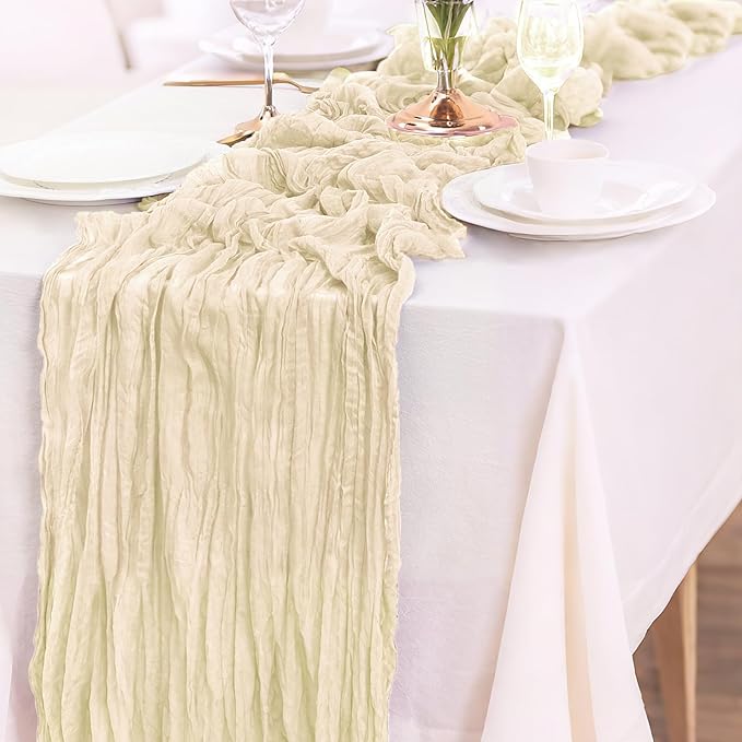 6-Pack Beige Cheesecloth Table Runners – 10FT Boho Rustic Gauze Fabric Cheese - Image 3