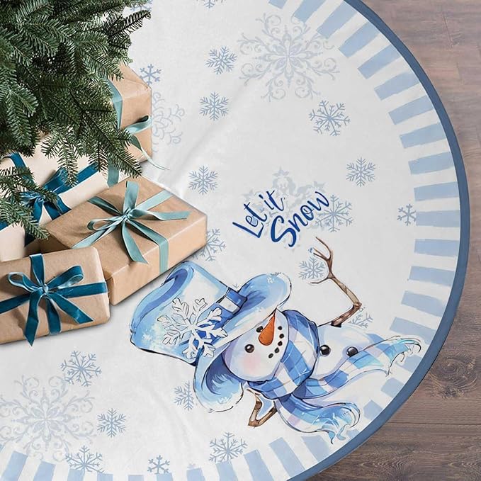 Let It Snow Snowman Christmas Tree Skirt 36 Inches, Winter Xmas Tree Mat by BULINGLY