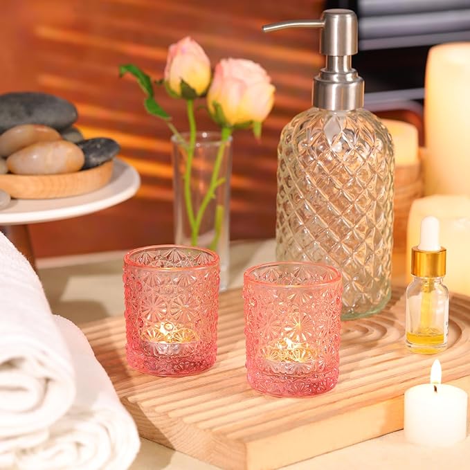 Pink Votive Candle Holder Set of 36, Flower Tea Lights Candles Holders - Image 4