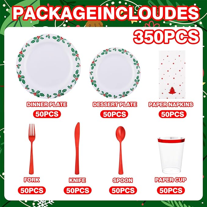 WDF 350pcs Christmas Plates and Napkins Set - Image 3