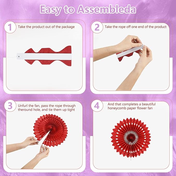20 Pcs Light Purple Hanging Paper Fan, Hanging Honeycomb Round Paper Fans - Image 3