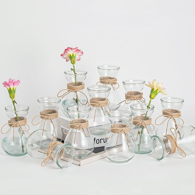 Glass Bud Vases for Centerpieces Set of 12 Clear Decorative Vase for Flowers by Unknown