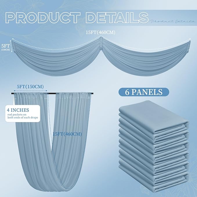 6 Panels Dusty Blue Ceiling Drapes - Image 2