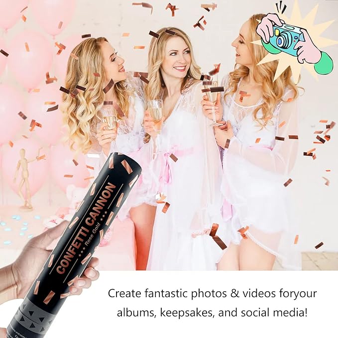 6 Pack Rose Gold Confetti Poppers, 12 Inch Confetti Cannon Party Poppers - Image 4
