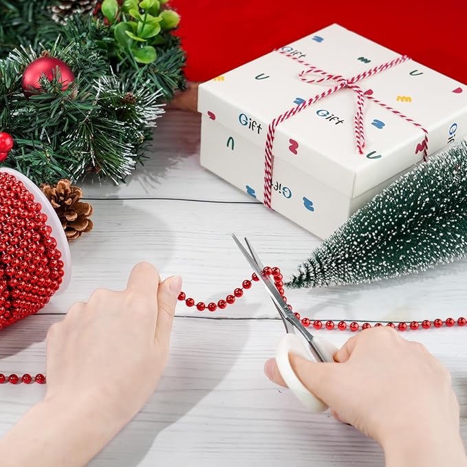 Faux Red Pearl Beads Garland - 6mm Christmas Tree Beads 22 Yards Red Pearl - Image 4