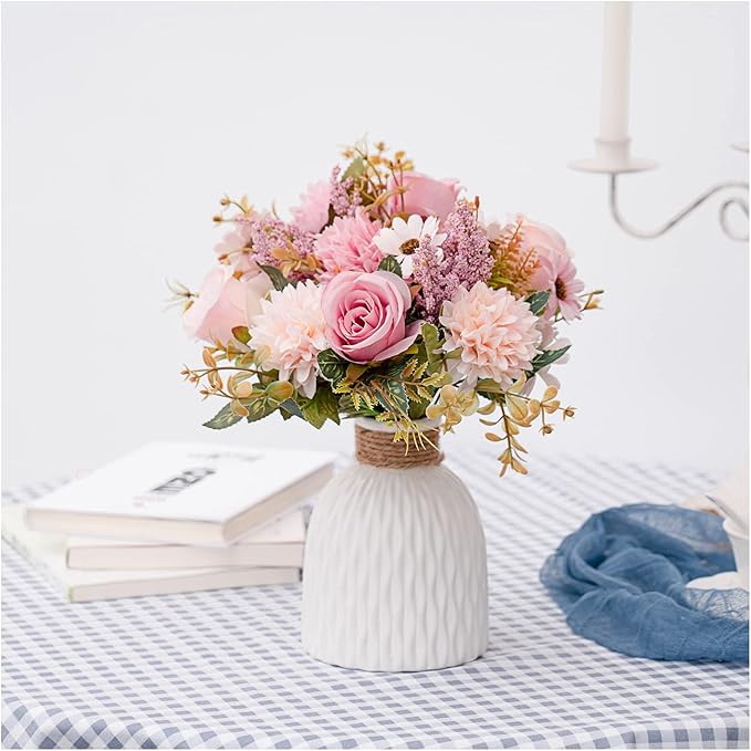 Epicpetal Fake Flowers in Vase, Artificial Pink Flowers in Vase - Image 9