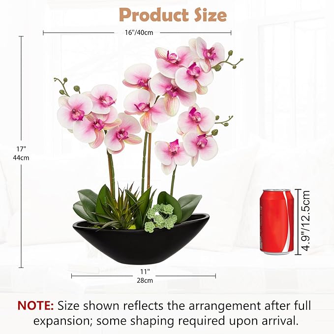 Briful Pink Orchid Fake Flowers 17in Artificial Orchid Silk Flowers in Black - Image 2