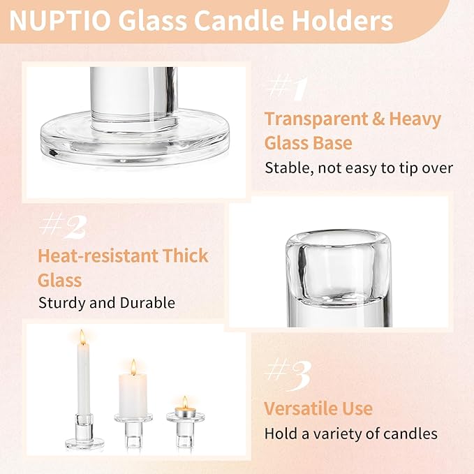 NUPTIO Glass Candle Stick Holder: Set of 10 Clear Small Taper Candlestick - Image 5