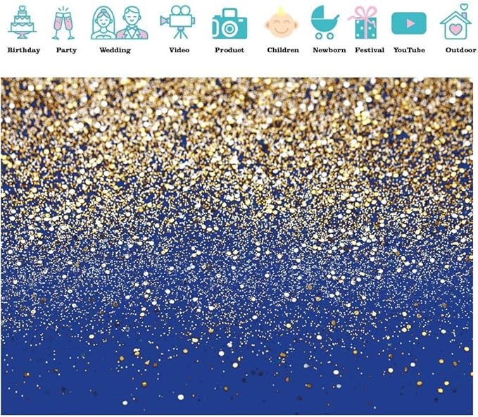 SJOLOON Blue Glitter Backdrop Royal Photo Backdrop - Image 3