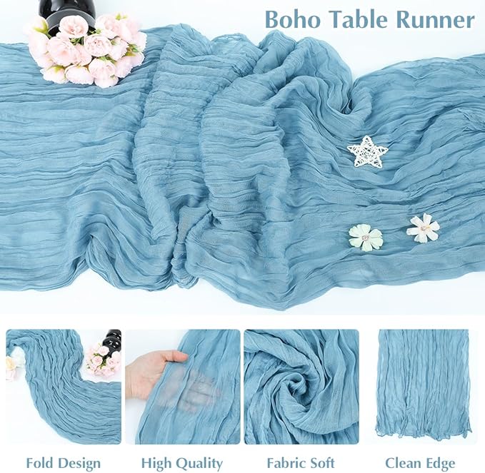 10 Pack Baby Blue Cheesecloth Table Runner -21*120Inch Long Boho Wedding Table - Image 3
