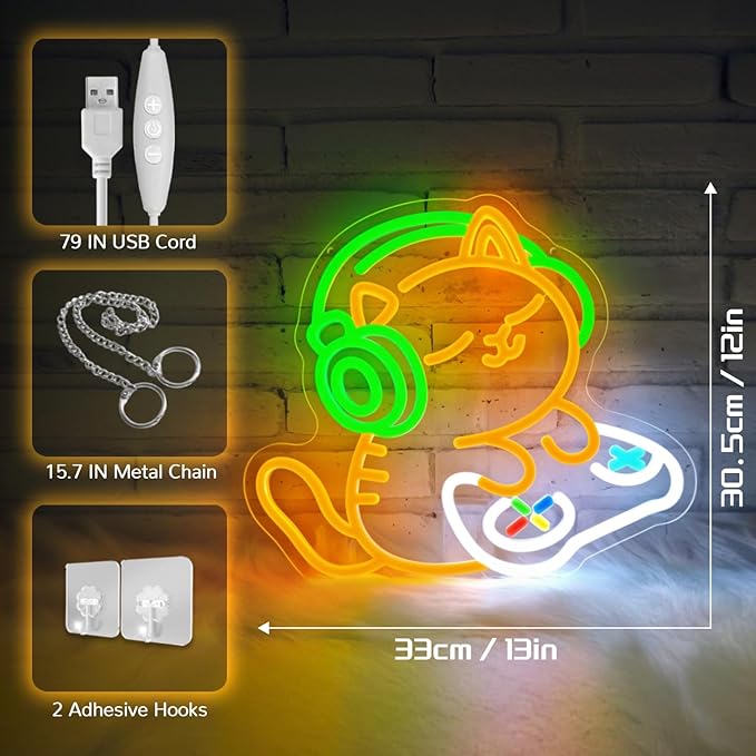 Cat Gamer Neon Sign, Cat with Headphones Led Sign, Neon Signs - Image 3