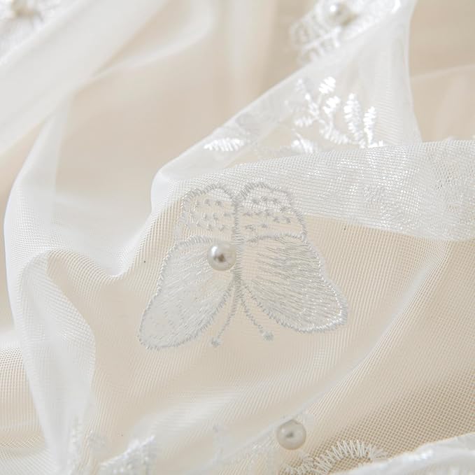 VISIONTEX White Sheer Voile Curtains, Decorative White Embossed Butterflies Rod - Image 5