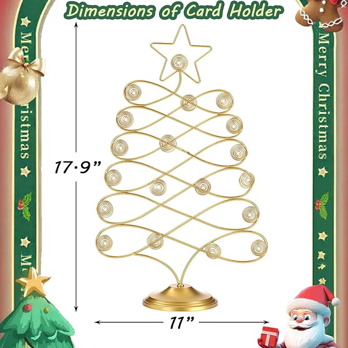 Christmas Tree Card Holder Tabletop, 18 Inch Gold Tree Holiday Card Display - Image 3