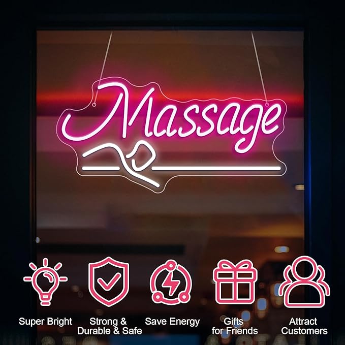 Massage Neon Sign For Wall Decor Led Light Up Sign Massage Parlors Foot Baths - Image 3