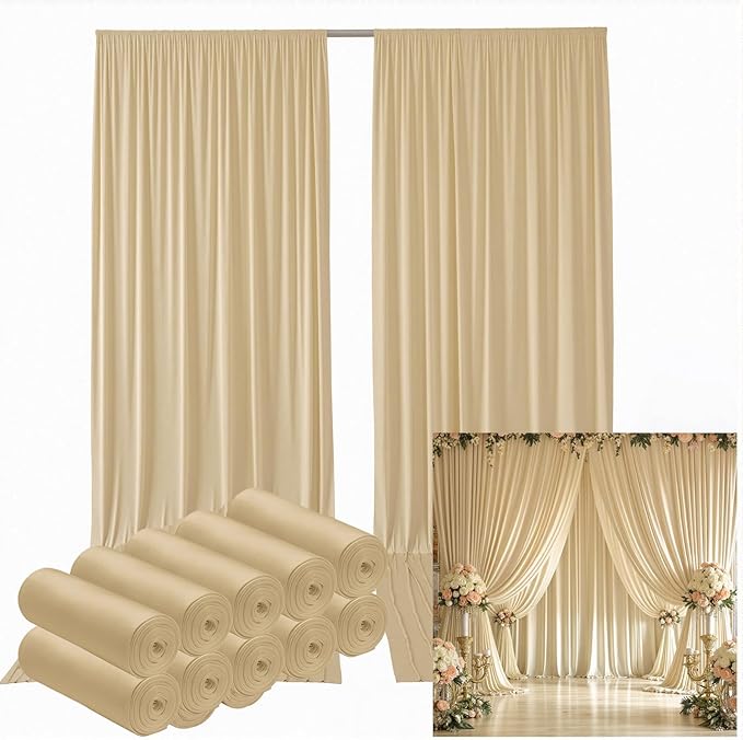 50ftx12ft Wrinkle Free Beige Backdrop Curtain, 10 Panels 12FT Height Beige by LeegleriTableSkirt