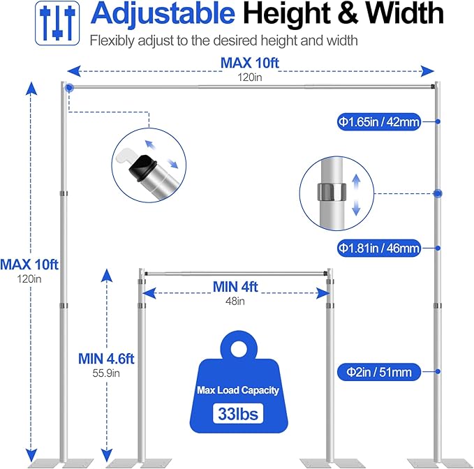 FUDESY Pipe and Drape Stand Kit, 10x10ft Heavy Duty Adjustable Metal Backdrop - Image 2