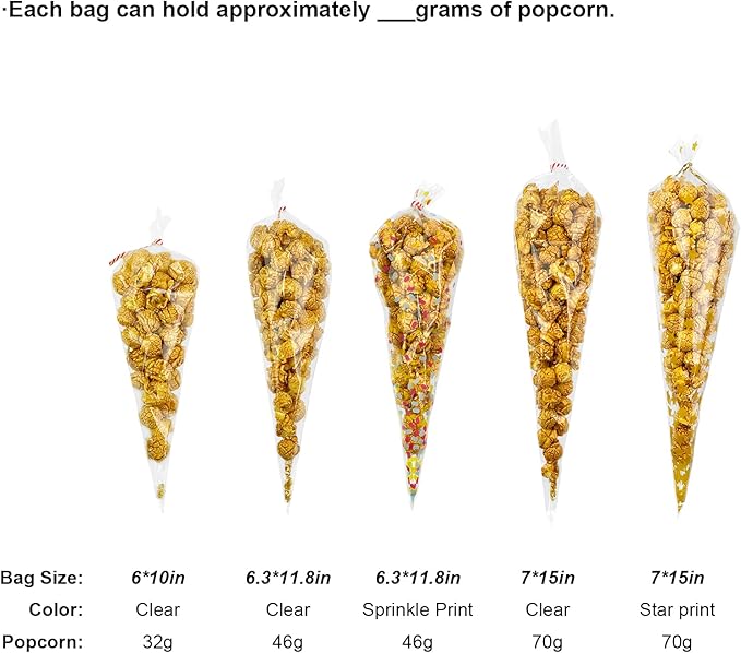 EKAPACKAGING 100Pcs 6.3x11.8 Inches Clear Cone Shaped Treat Cellophane Bags - Image 6