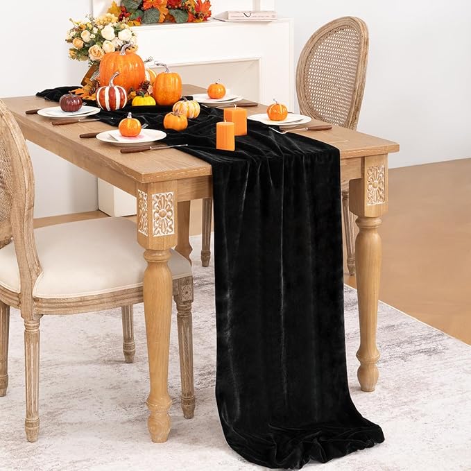 Black Velvet Table Runner 3 Pack Fall Halloween Black Table Runners 20 x 120 - Image 4