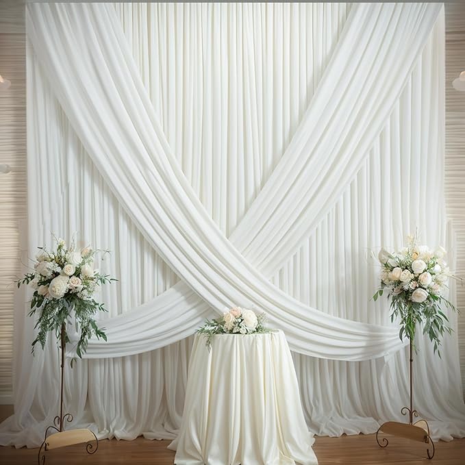 30×14ft Wrinkle Free Ivory Backdrop Curtain, Soft Silky Easy to Drape Cream - Image 3