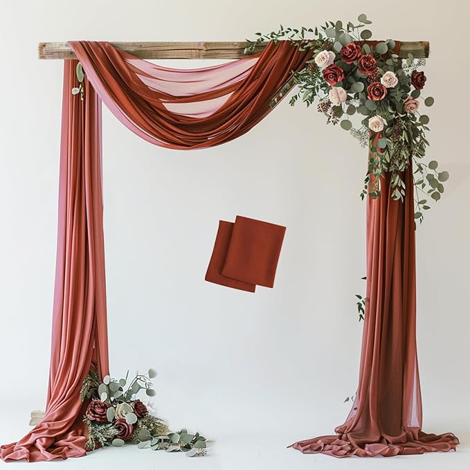 Wokceer Wedding Arch Draping Fabric Terracotta 2 Panels 28.7" x 20FT Sheer by Wokceer