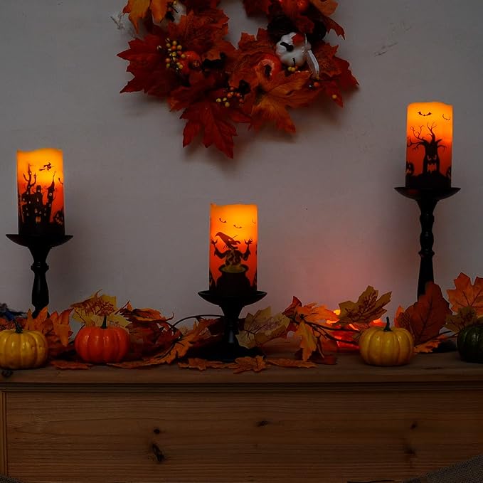 Homemory Halloween Candles, Real Wax Flickering Battery Operated LED Pillar - Image 5
