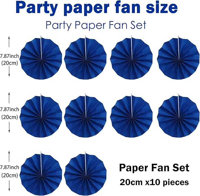 Blue Birthday Decorations, DIY Blue Paper Fans Hanging Decoration, Party - Image 2