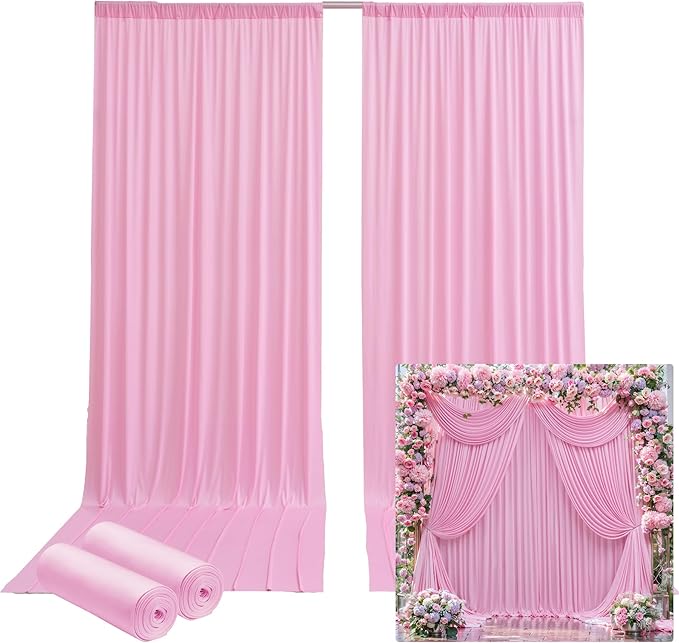 10ftx14FT Wrinkle Free Pink Backdrop Curtain, 2 Panels 14FT Height Pink Wedding - Image 8
