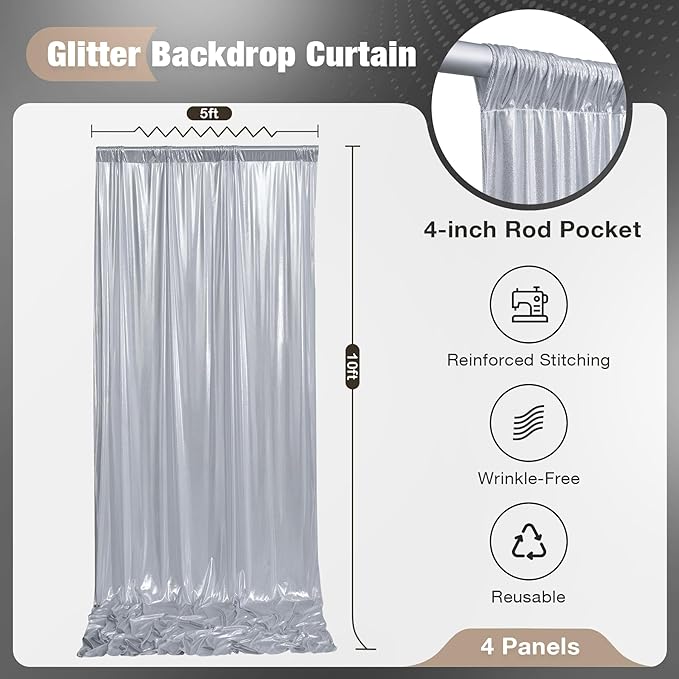 20x10FT Silver Sequin Backdrop - Image 6