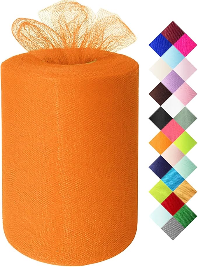 Orange Tulle Fabric Roll 6 Inch X 300 FT Matte Tulle Ribbon Netting Mesh Spool by MIGLORIA