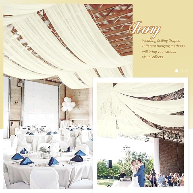 6 Panels Ivory Ceiling Drapes for Wedding 5ftx10ft Chiffon Fabric Arch Draping - Image 6