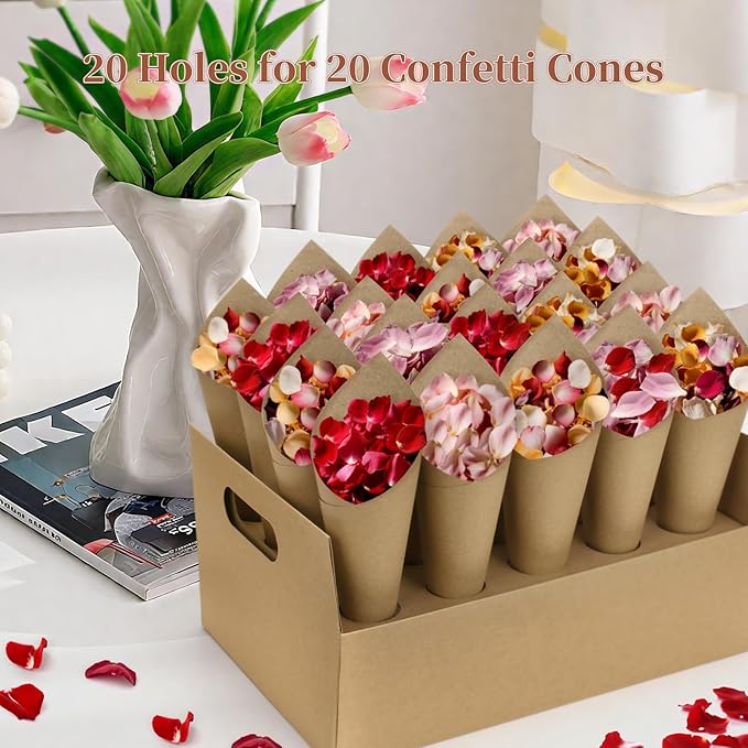 2 Set Wedding Confetti Cone Stand Box, 2 Party Cardboard Cone Holders Trays of - Image 3