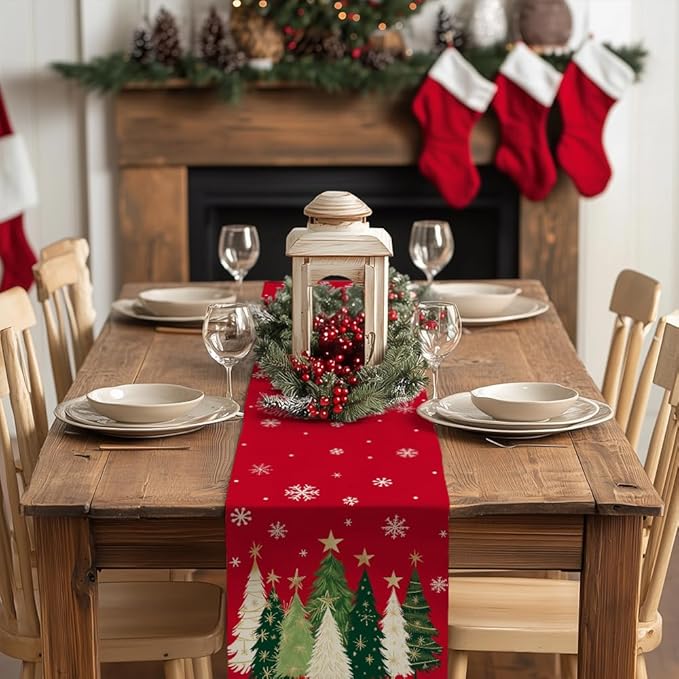 GEEORY Christmas Table Runner 13x48 Inch, Xmas Trees Snowflakes Holiday - Image 3