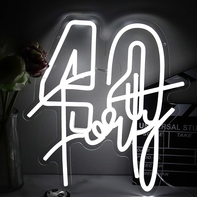 White Forty Neon Sign 40 Year Old Birthday Neon Sign Birthday Gift by Jesalah