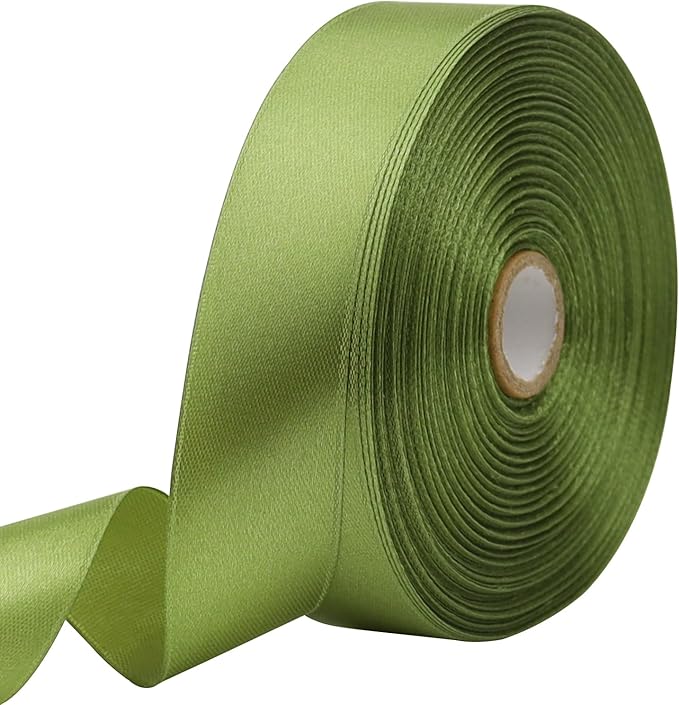 Olive Green Solid Satin Ribbon 1 Inch 50 Yards Solid Polyester Fabric Ribbon by Riunbb