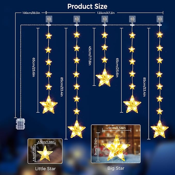 32 Stars Christmas Window Lights, IP65 Waterproof 52 LEDs Twinkle Star Fairy - Image 5