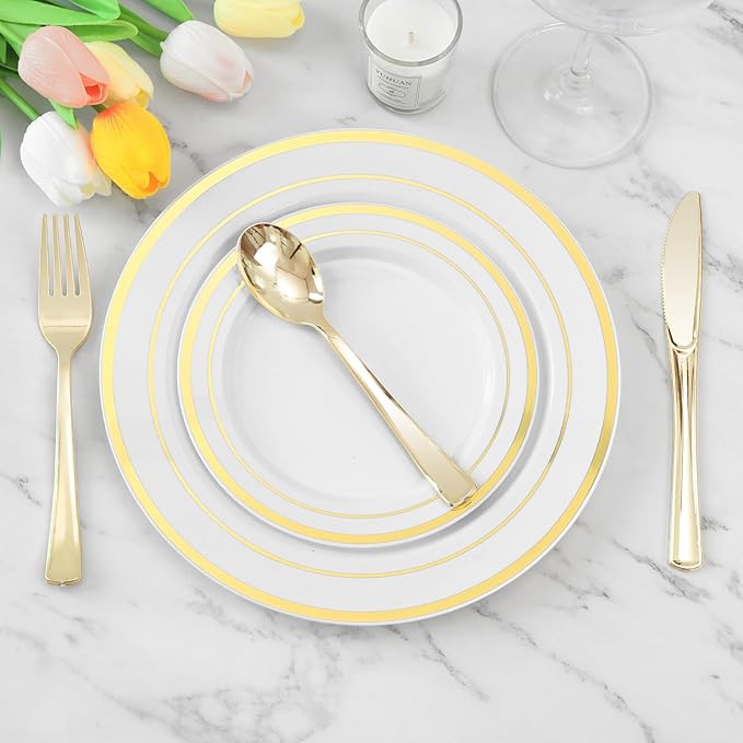 BESTVIP 300 Pack 6.9 Inch Gold Plastic Spoons, Heavy Duty Plastic Silverware - Image 5