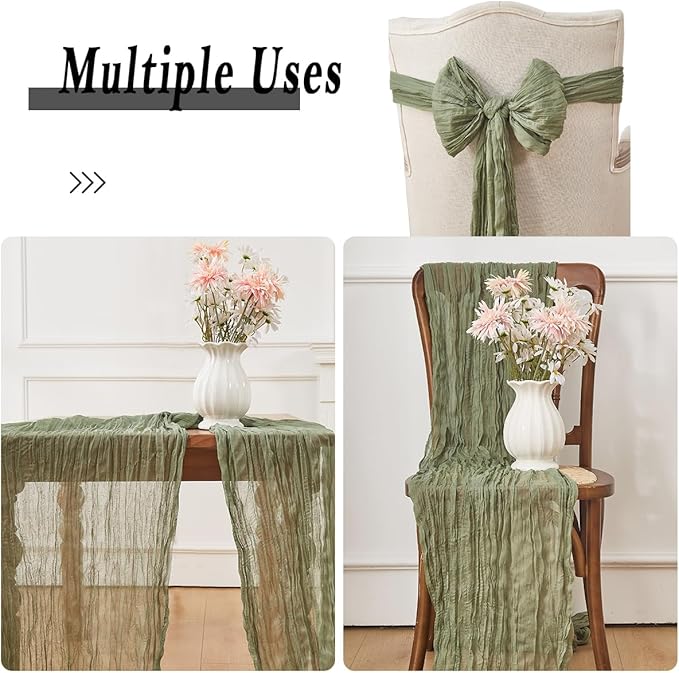 Sage Green 2 Pack Cheesecloth Table Runner 120 Inch 10 FT Boho Rustic Gauze - Image 3